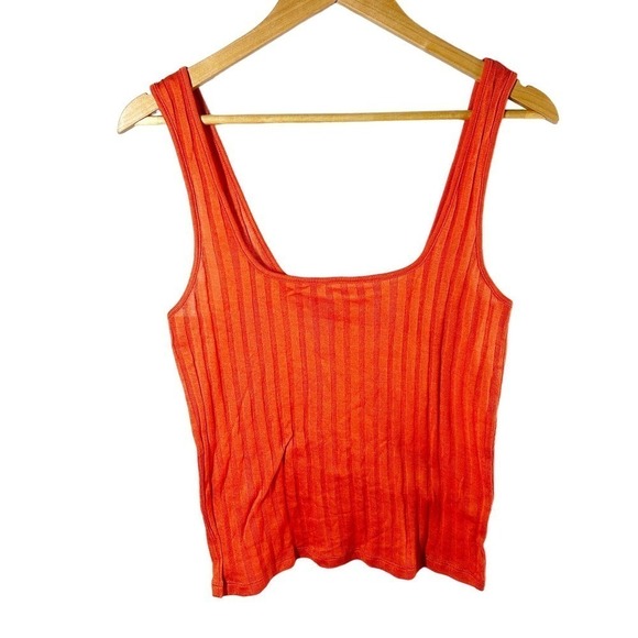 Vince Wide Rib Square Neck Tank Top Size Large Burnt Orchid - Picture 2 of 10